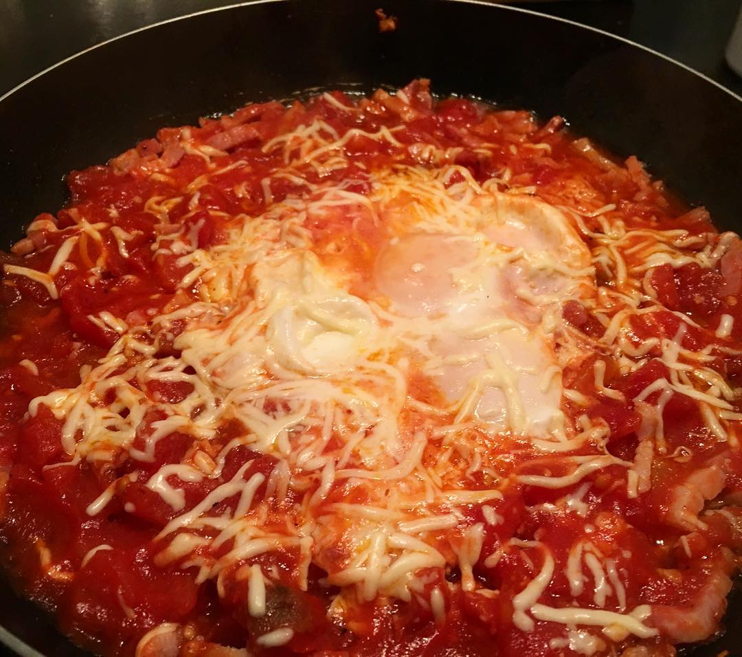 Eggs in purgatory, the #bacon edition.