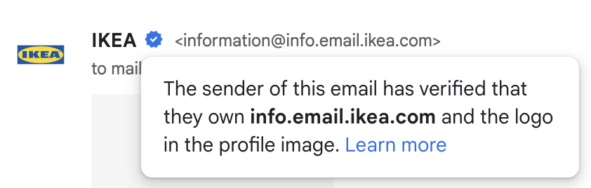 screenshot of an ikea email with the verified checkmark